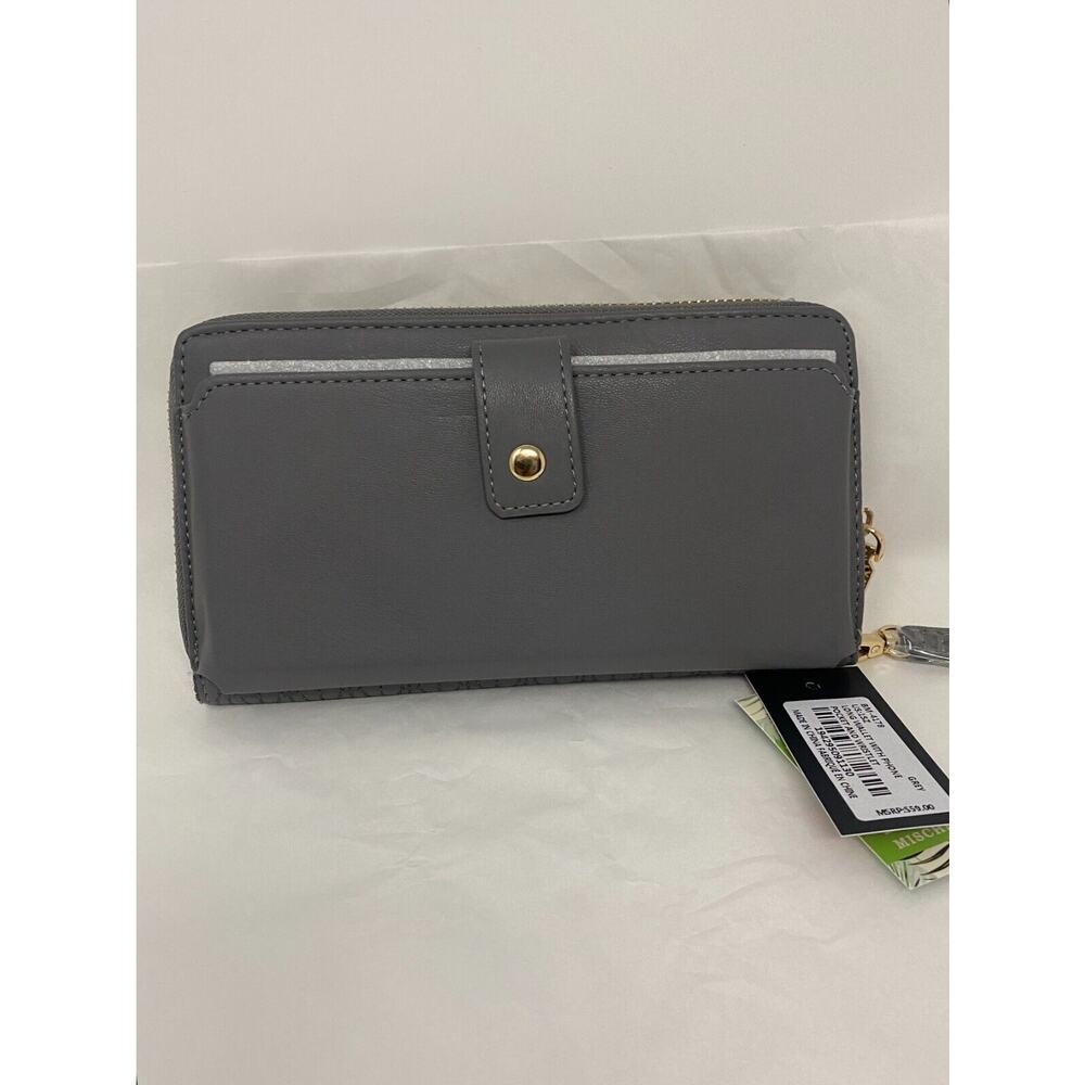 NWT Badgley Mischka Women's Grey Long Wallet With Phone Pocket & Wrist Leg - Picture 2 of 5